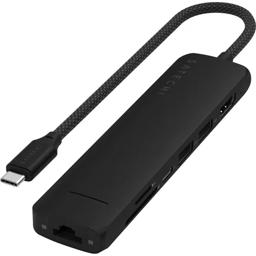 [ST-P7SK] Satechi Slim USB-C 7-in-1 Multi-Port Adapter with Ethernet (Black)