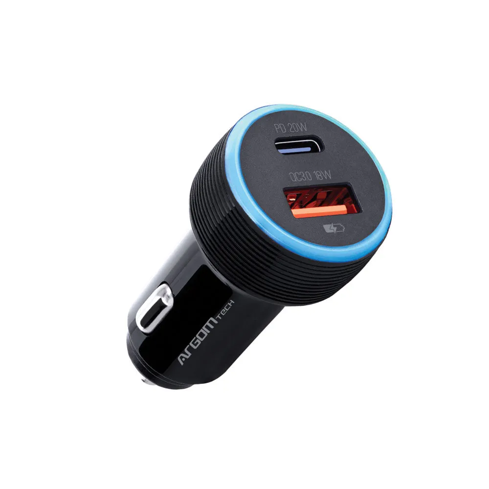 [ARG-AC-0118BK] Argom 38W Dual USB-C & USB-A Car Charger - Black