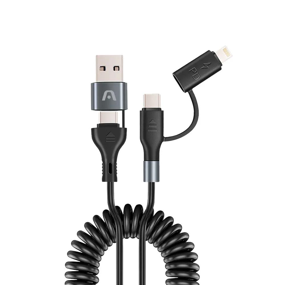 [ARG-CB-0071BK] Argom Dura Coil 4-in-1 60W Charge & Sync Cable 6ft