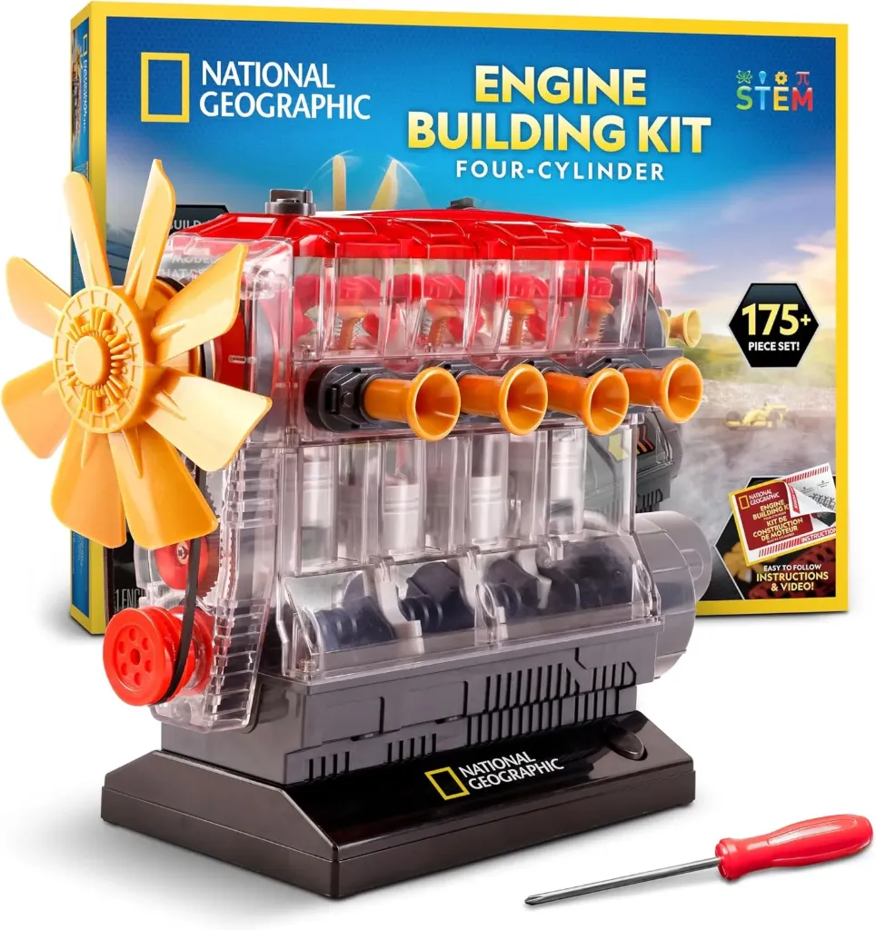 National Geographic 4-Cylinder Engine Building Kit Working Model for Kids