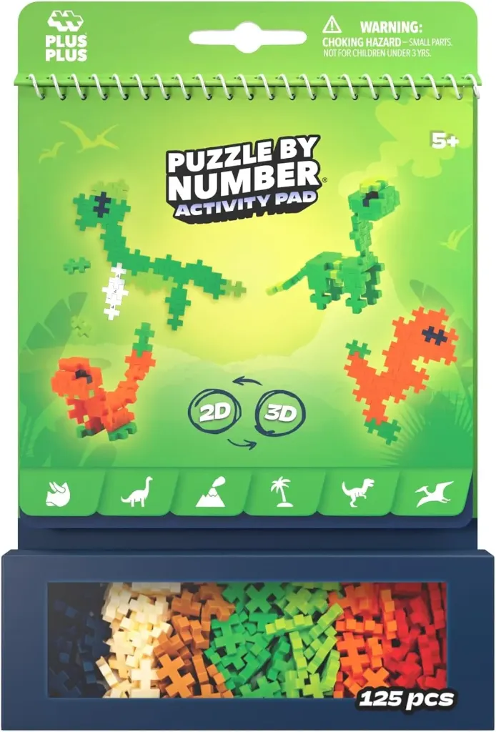 PLUS PLUS Puzzle By Number Activity Pad, Dinosaurs - Mini Building Blocks Set